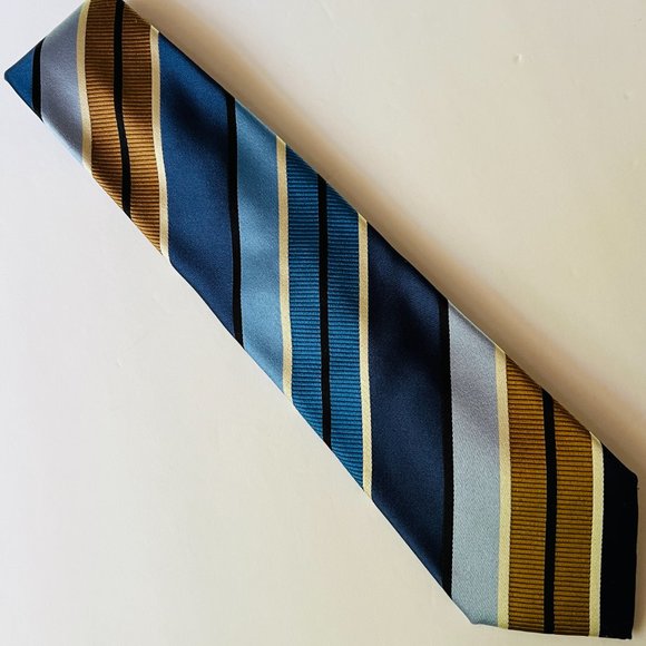 DORMEUIL PARIS Italian Silk Tie Brown/Navy Blue/Cream EUC - Picture 3 of 3